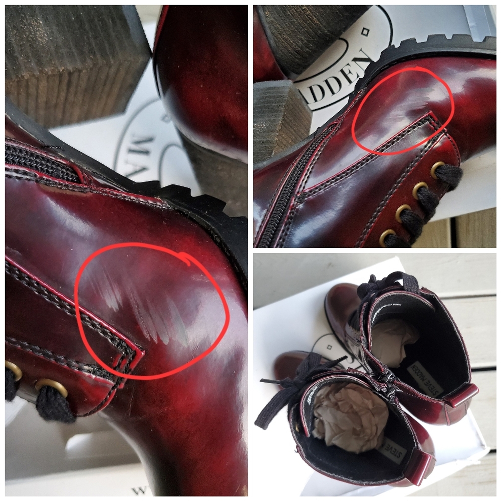 Steve Madden Andie Deep Cherry Burgundy Lace-Up Lug Sole Ankle Booties - Picture 16 of 16